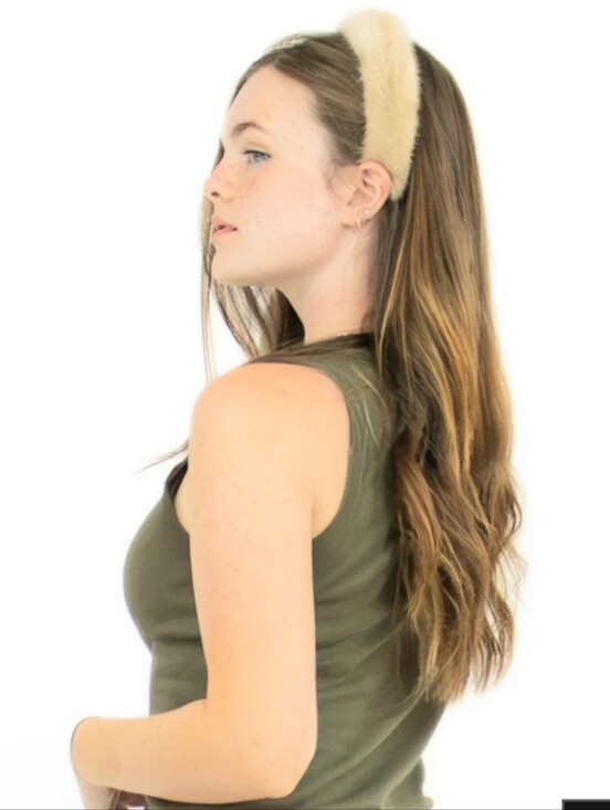 Surell Mink Headband, Gray, White, Tan Fur Blend, Super Soft, Easy Grip